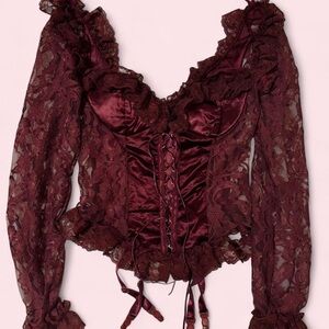 Faris Vintage Burgundy Lace Corset Top